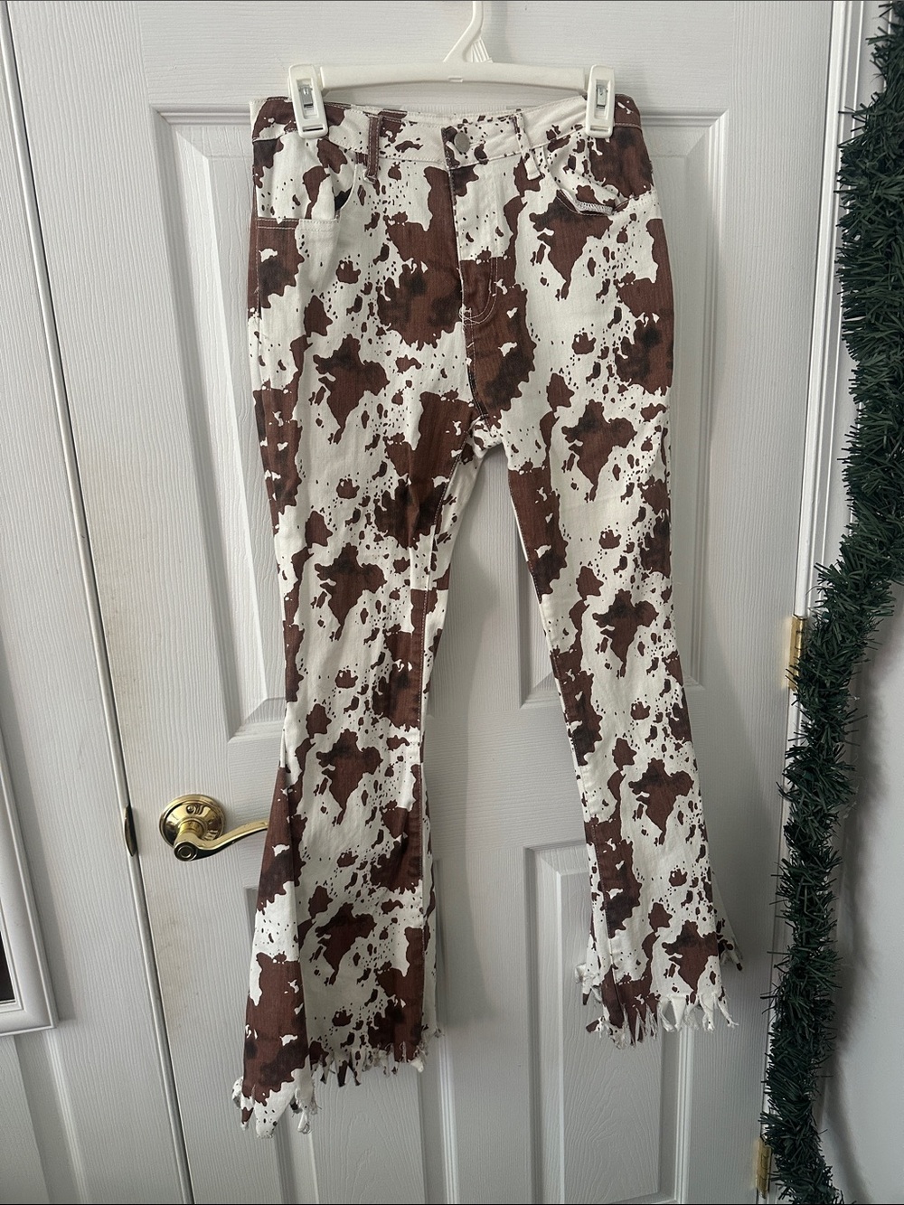 Cow-Print Brown & White Flare Jeans